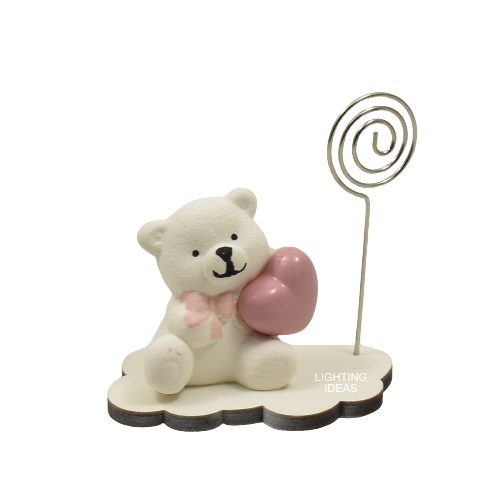 Bomboniera battesimo orsetto con cuore rosa e portamemo - Lighting ideas